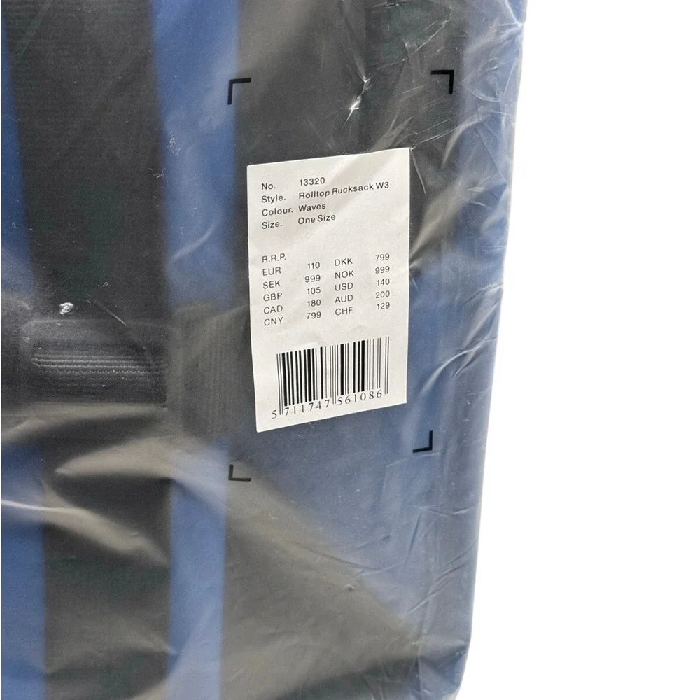 NWT! Rains Rolltop Rucksack W3 in Blue Waves - Unisex